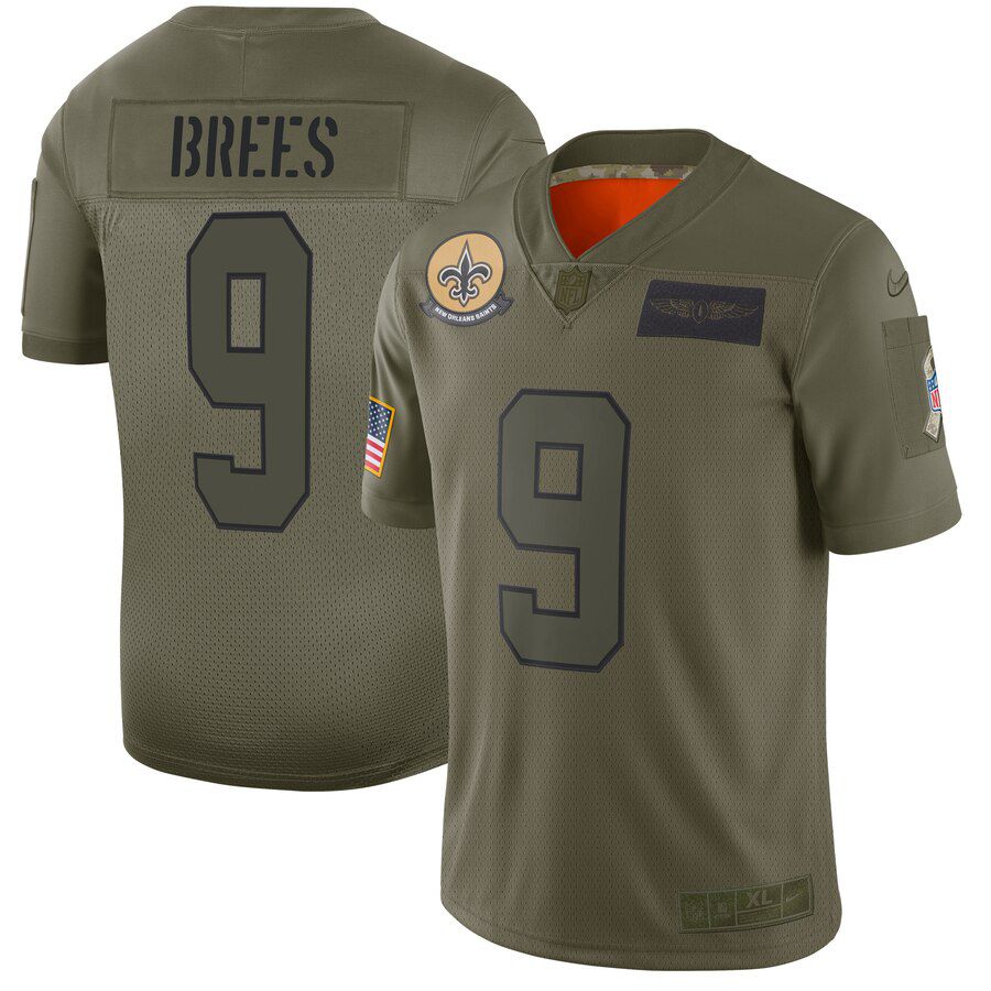 Men New Orleans Saints #9 Brees Green Nike Olive Salute To Service Limited NFL Jerseys->new orleans saints->NFL Jersey